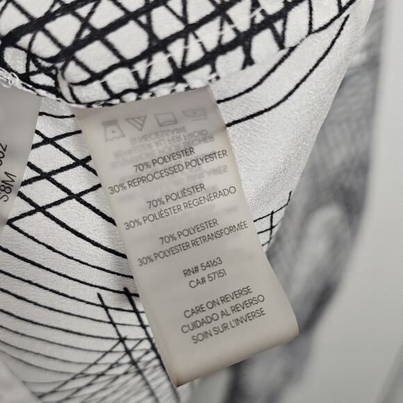 Calvin Klein Sheer Black & White V-Neck Roll Tab Sleeves Button Blouse Size 2X - Picture 6 of 7